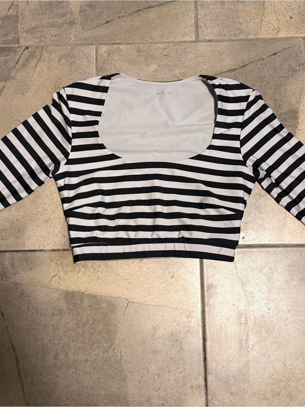 La Femme en Noir Striped Black & White Scoop Swim Top